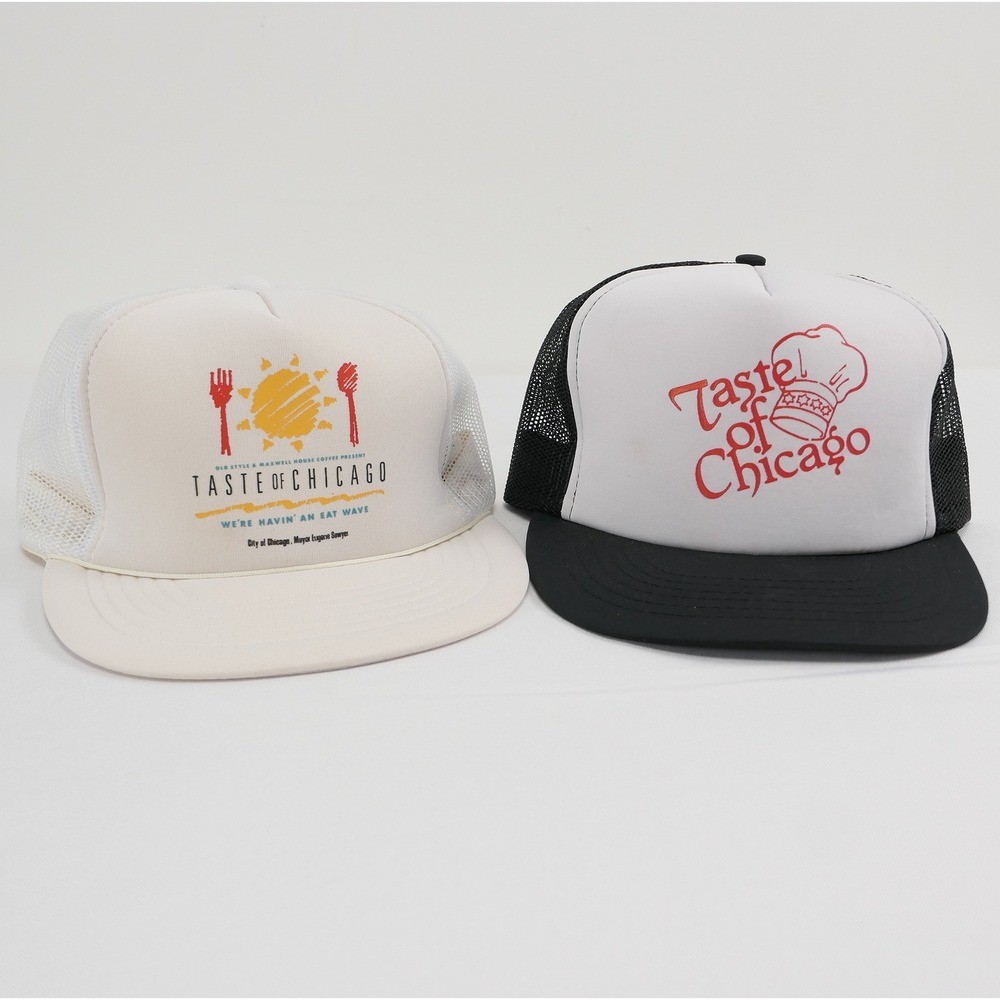 Vintage 80s Taste of Chicago Trucker Hat Set of 2 Snapback Mesh Cap LOT Souvenir
